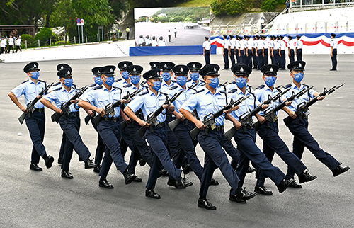 The passing-out squad marched in a Chinese-style foot drill.