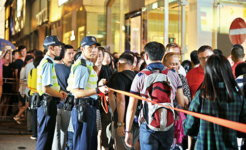 Auxiliary Police officers taking part in a crowd safety management operation.