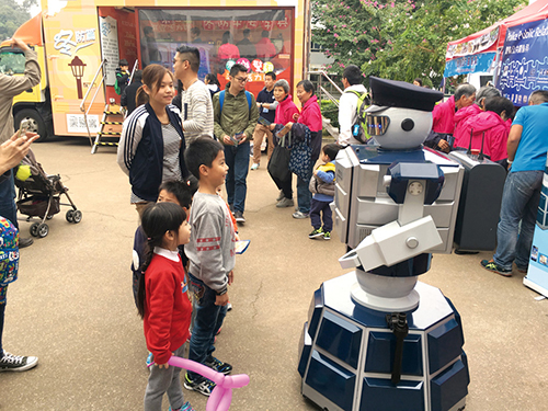 The Robotcop conveying crime prevention messages to children.