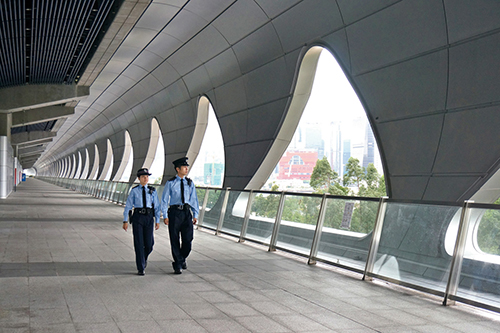 Officers patrolling at Kai Tak Cruise Terminal.