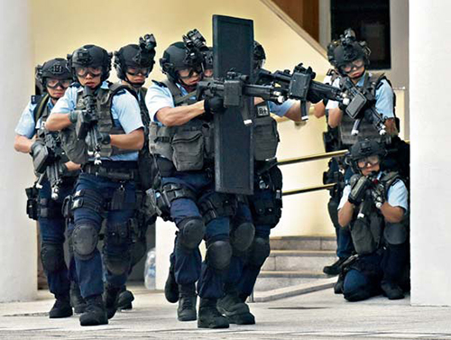 大型反恐演習「堅盾」在九龍灣香港輔助警察隊總部進行。