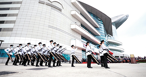 Police Flag Party performs Chinese foot drill and flag raising for first time on HKSAR Establishment Day
