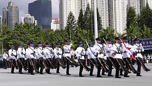 The Auxiliary Police Force on August 20 conducted its first passing-out parade featuring the Chinese-style foot drill at the Auxiliary Headquarters.
