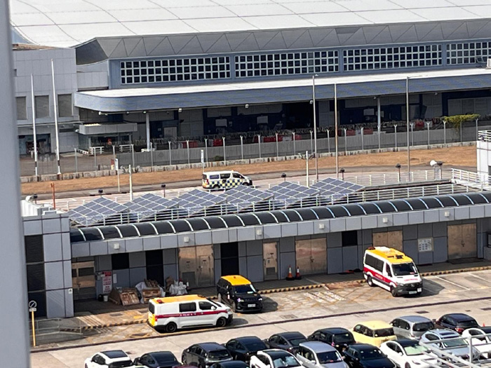 The newly installed solar PV panels at the base of the Explosive Ordnance Disposal Bureau, Airport Police Station and Tin Shui Wai Police Station.