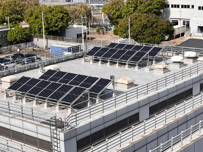 The newly installed solar PV panels at the base of the Explosive Ordnance Disposal Bureau, Airport Police Station and Tin Shui Wai Police Station.